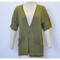 Spring Short Sleeve V-Neck Loose Knit Women Cardigan with One Button